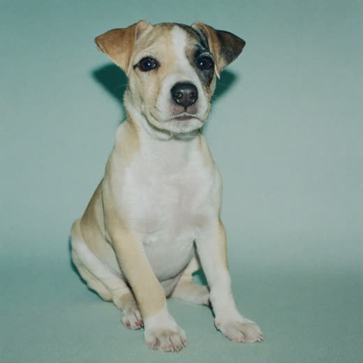 A puppy sitting upright